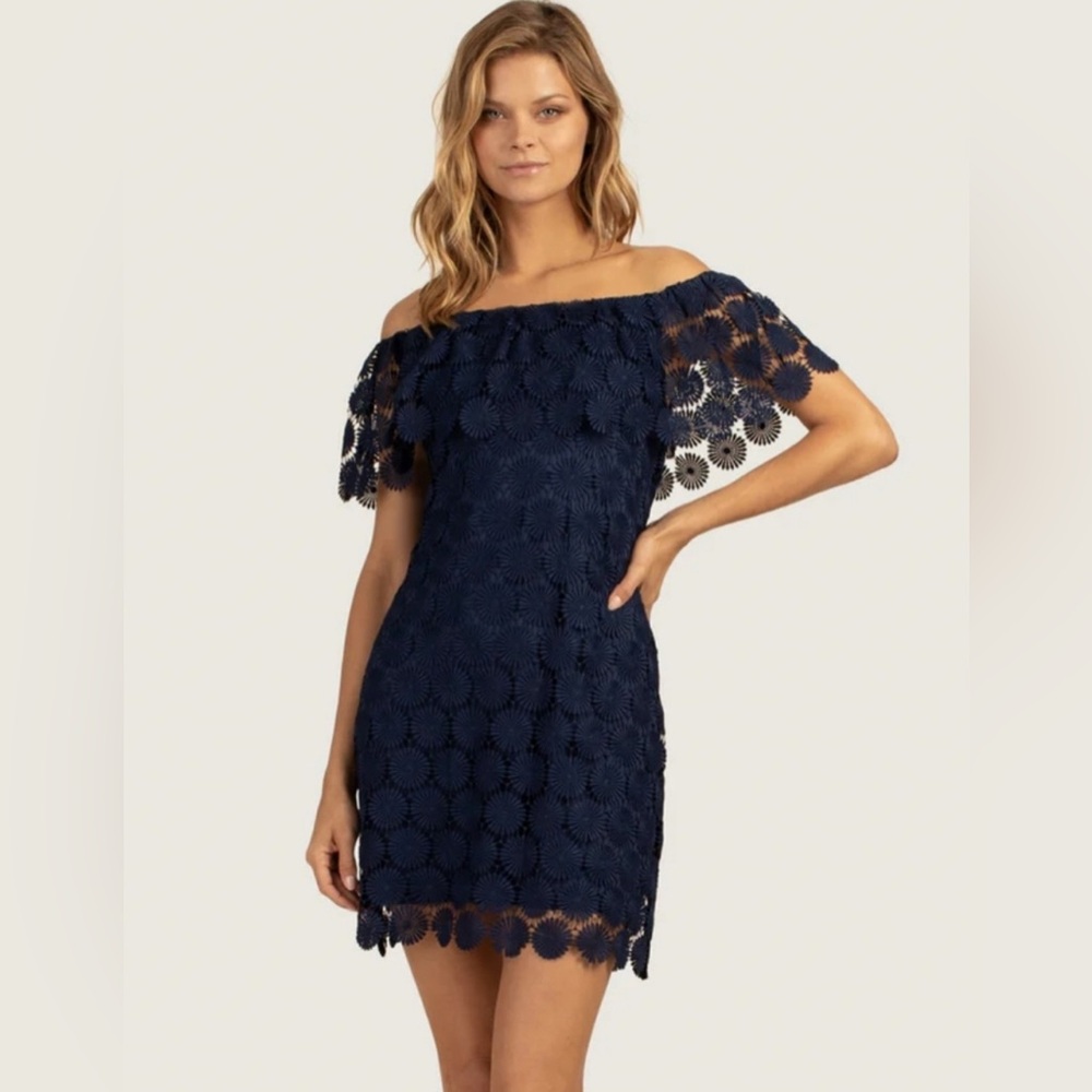 Trina Turk Midnight Blue Off-Shoulder Mini Dress